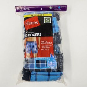 New 6 Pack Hanes Mens XL Boxers Boxer Shorts Breathable Woven Cotton Poly Plaid